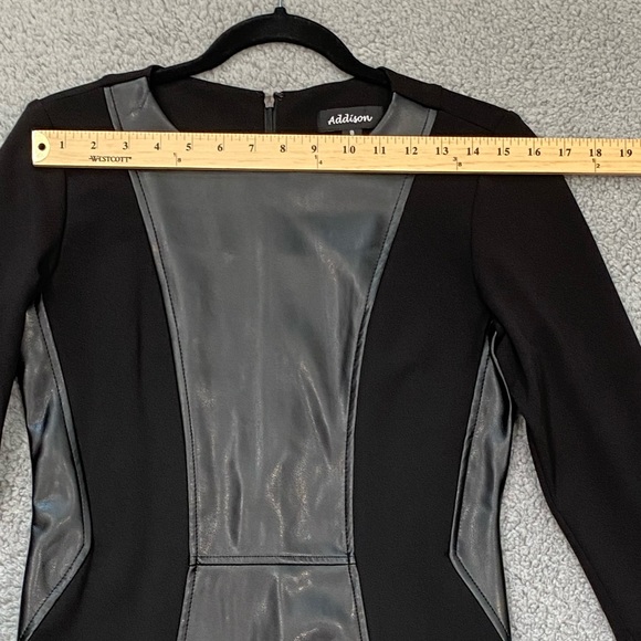 Addison Bodycon Black midi dress faux Leather 3/4 Sleeve womens 8 Stretch 21F850 - Picture 10 of 15